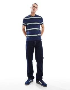 Fred Perry T-shirt In Navy With Horizontal Thick Stripes For Men -Modish Men Wear 208008038 1 navy 1