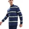 Fred Perry Long Sleeve Polo Shirt In Navy With Horizontal Thick Stripes For Men -Modish Men Wear 208008051 1 navy