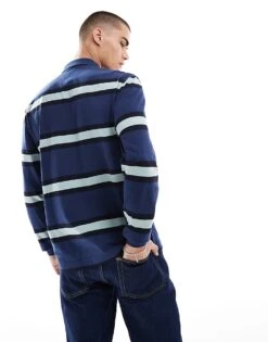 Fred Perry Long Sleeve Polo Shirt In Navy With Horizontal Thick Stripes For Men -Modish Men Wear 208008051 4