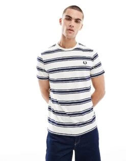 Fred Perry T-shirt In White With Horizontal Thick Stripes For Men -Modish Men Wear 208008072 1 white 1