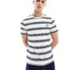 Fred Perry T-shirt In White With Horizontal Thick Stripes For Men