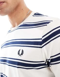 Fred Perry T-shirt In White With Horizontal Thick Stripes For Men -Modish Men Wear 208008072 4