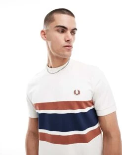 Fred Perry T-shirt In Off White With Brown And Navy Panels For Men -Modish Men Wear 208164706 1 white 1