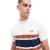 Fred Perry T-shirt In Off White With Brown And Navy Panels For Men