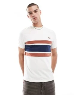 Fred Perry T-shirt In Off White With Brown And Navy Panels For Men -Modish Men Wear 208164706 3